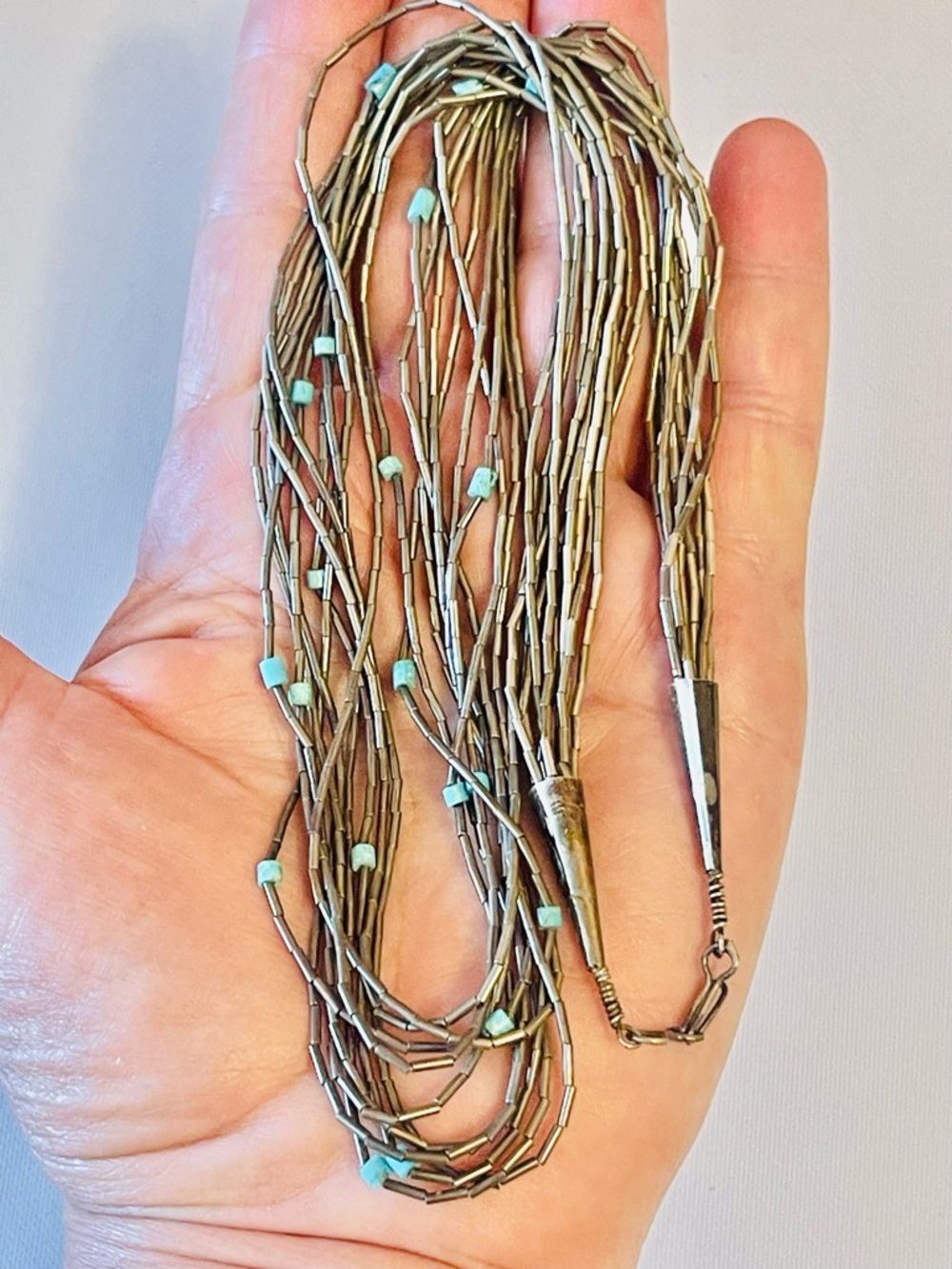 VTG NATIVE AMERICAN Multi-Strand STERLING Silver Bead Necklace 20” 36g